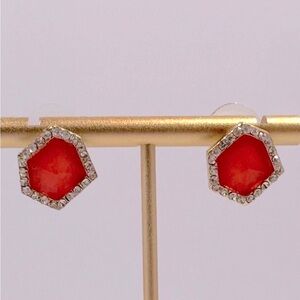 Orange & Clear Crystal Encrusted Gold Tone Earrings